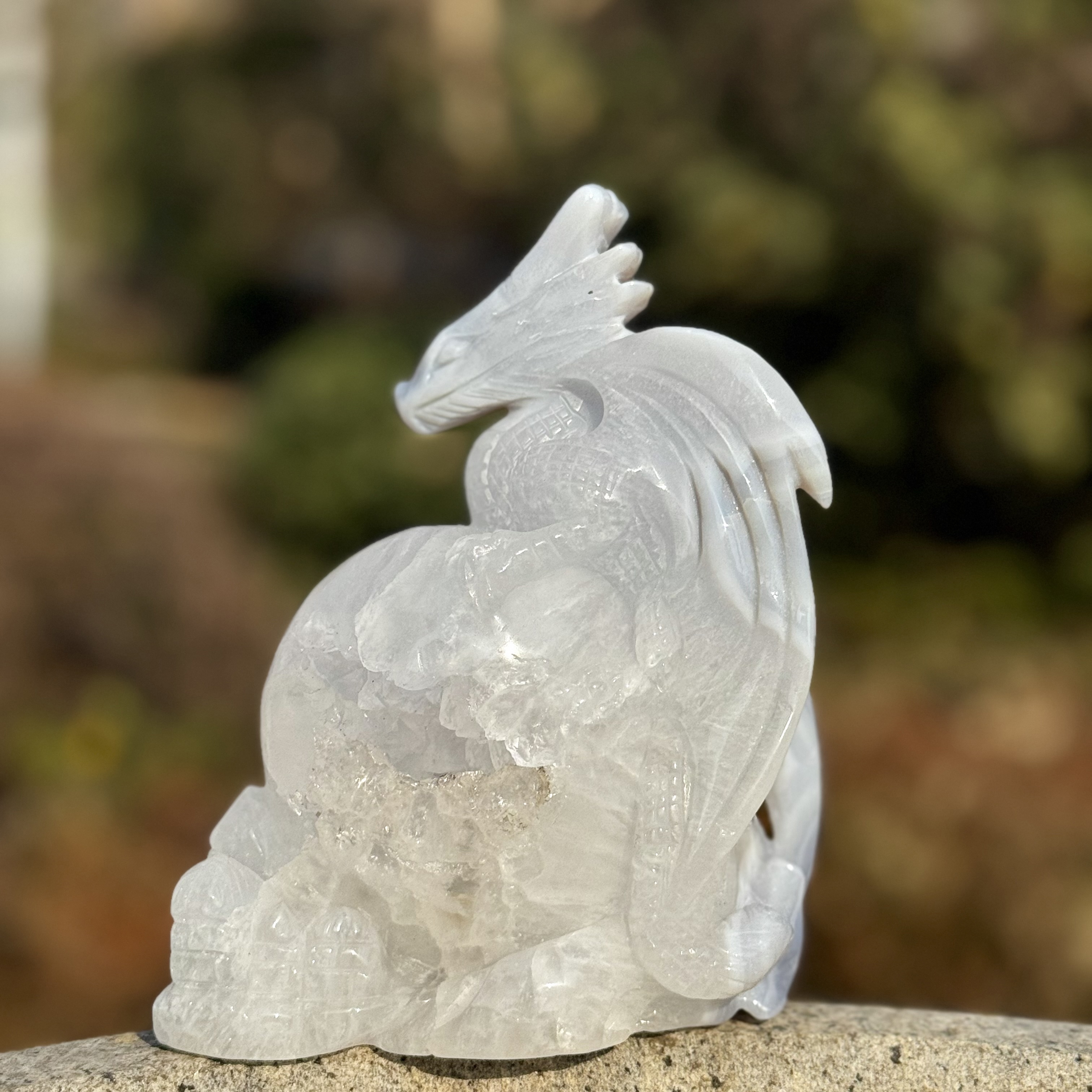Blue Chalcedony Dragon Handcrafted Carving