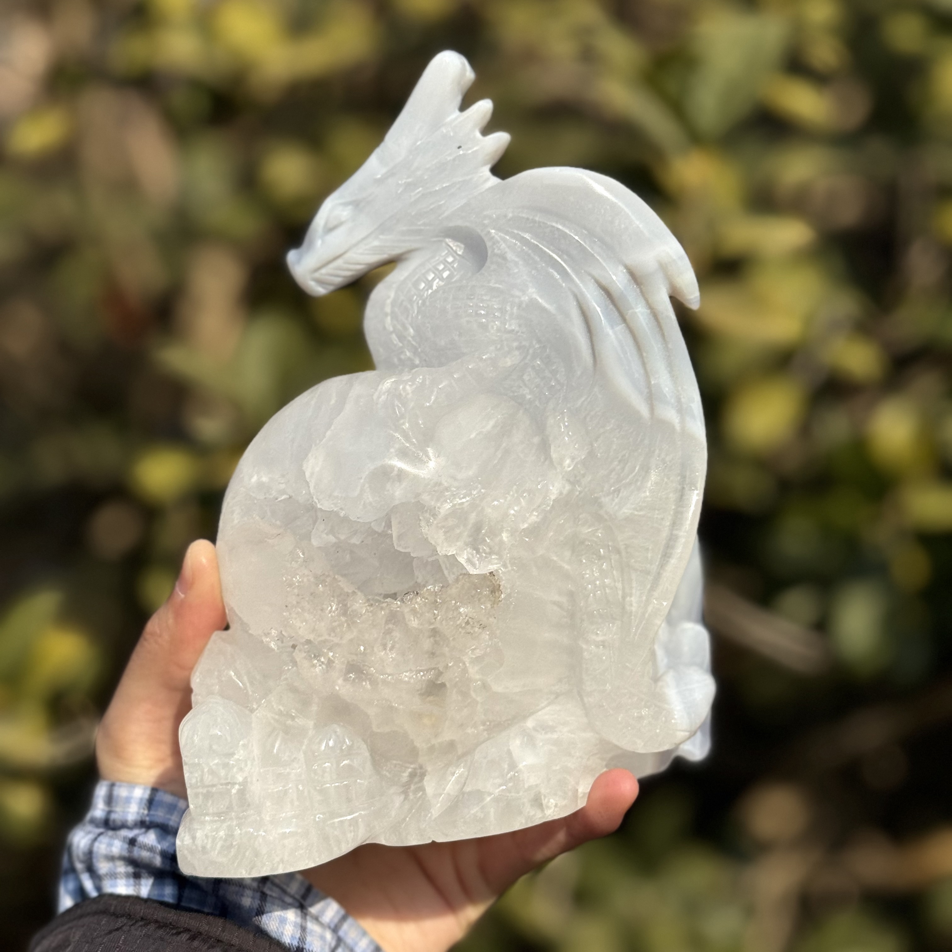 Blue Chalcedony Dragon Handcrafted Carving