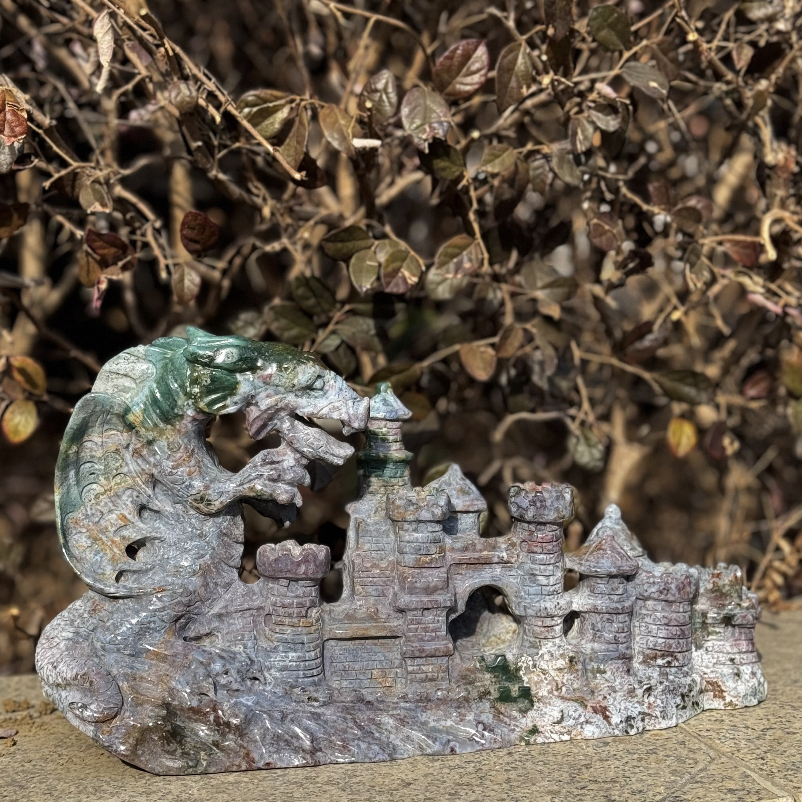 Ocean Jasper Castle Dragon Carving