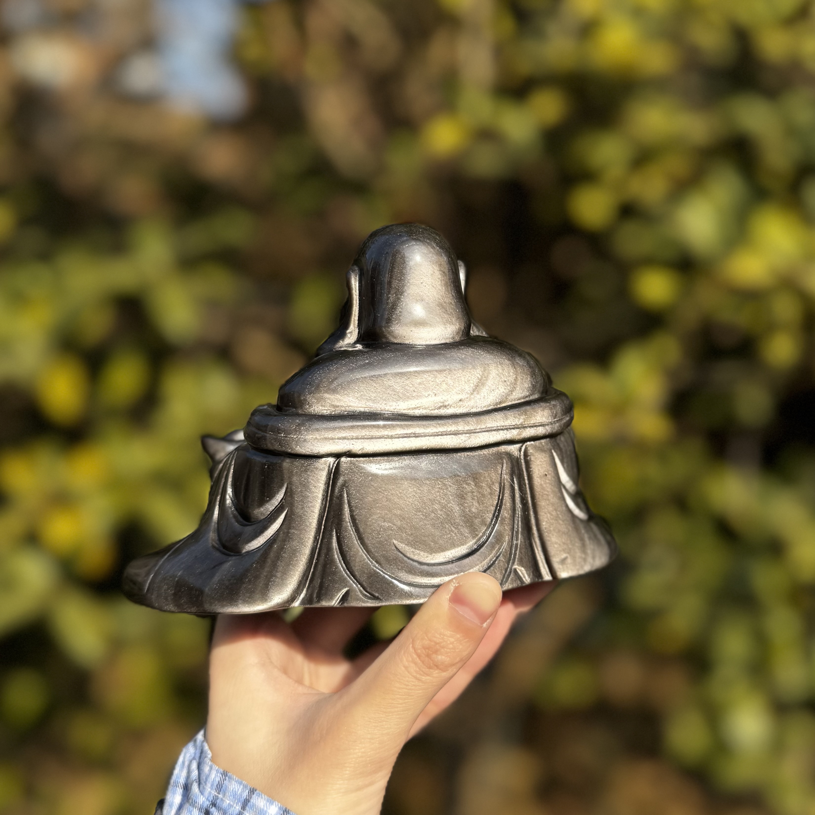 Silver Obsidian Buddhism Carving 