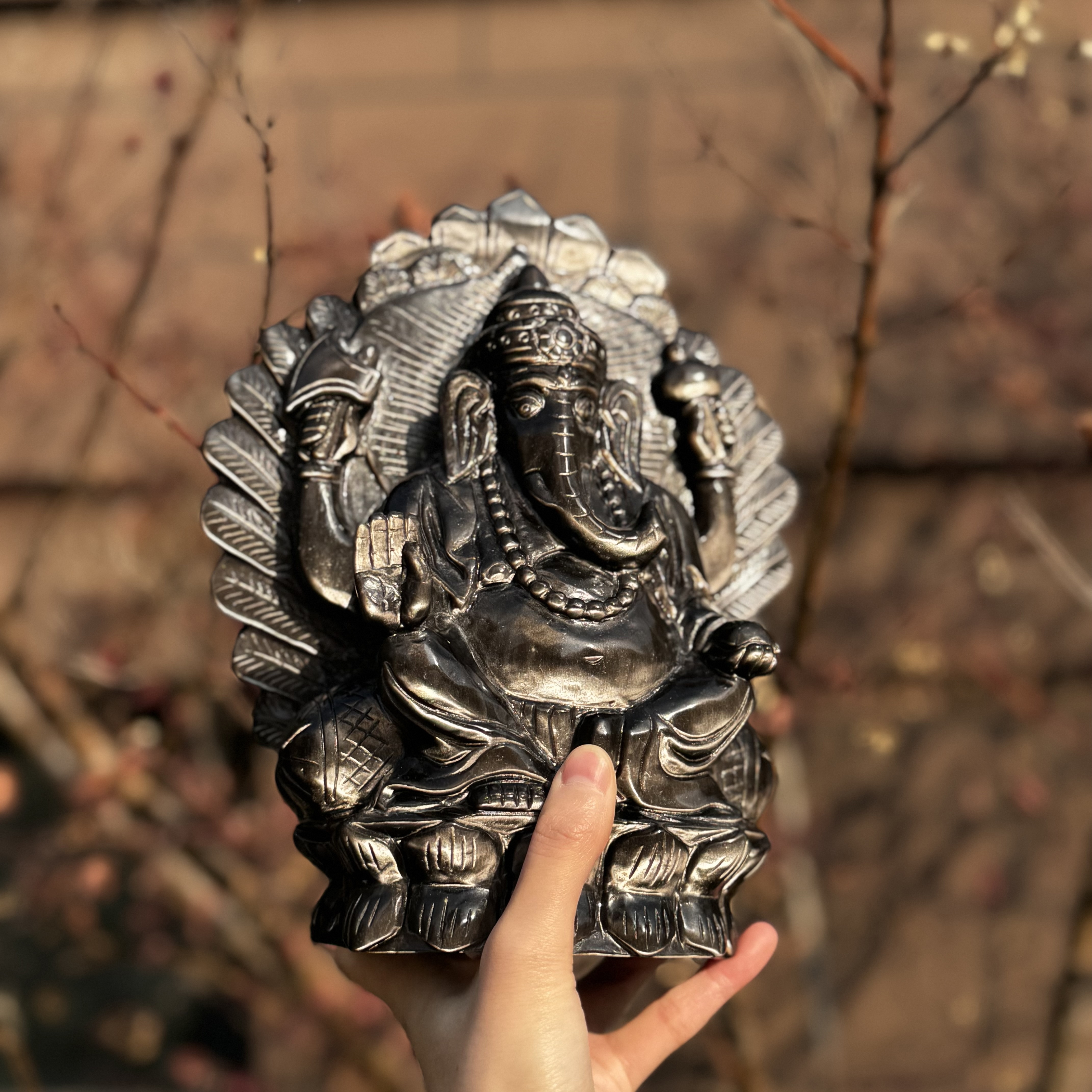 Silver Obsidian Buddhism Handcrafted Carving
