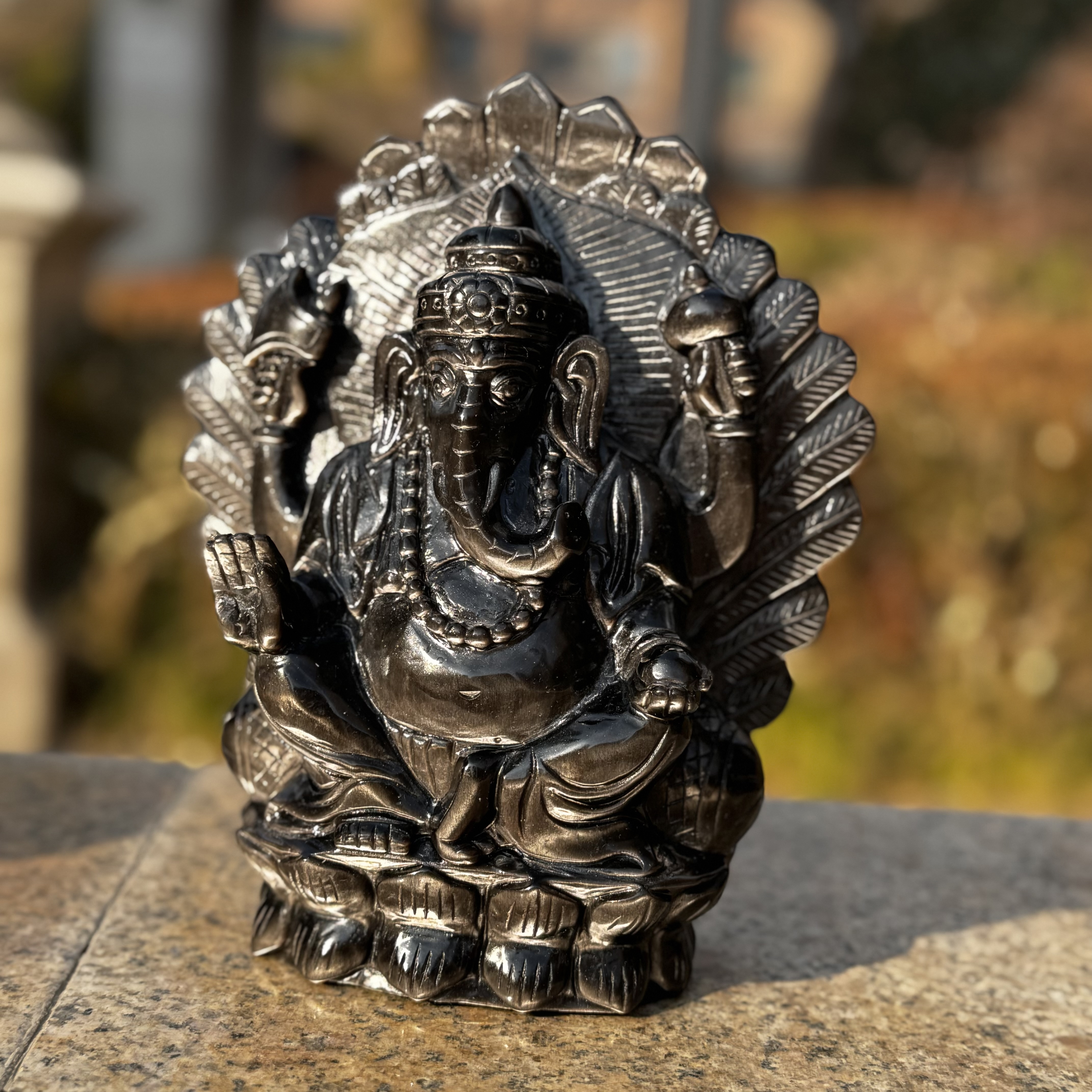 Silver Obsidian Buddhism Handcrafted Carving