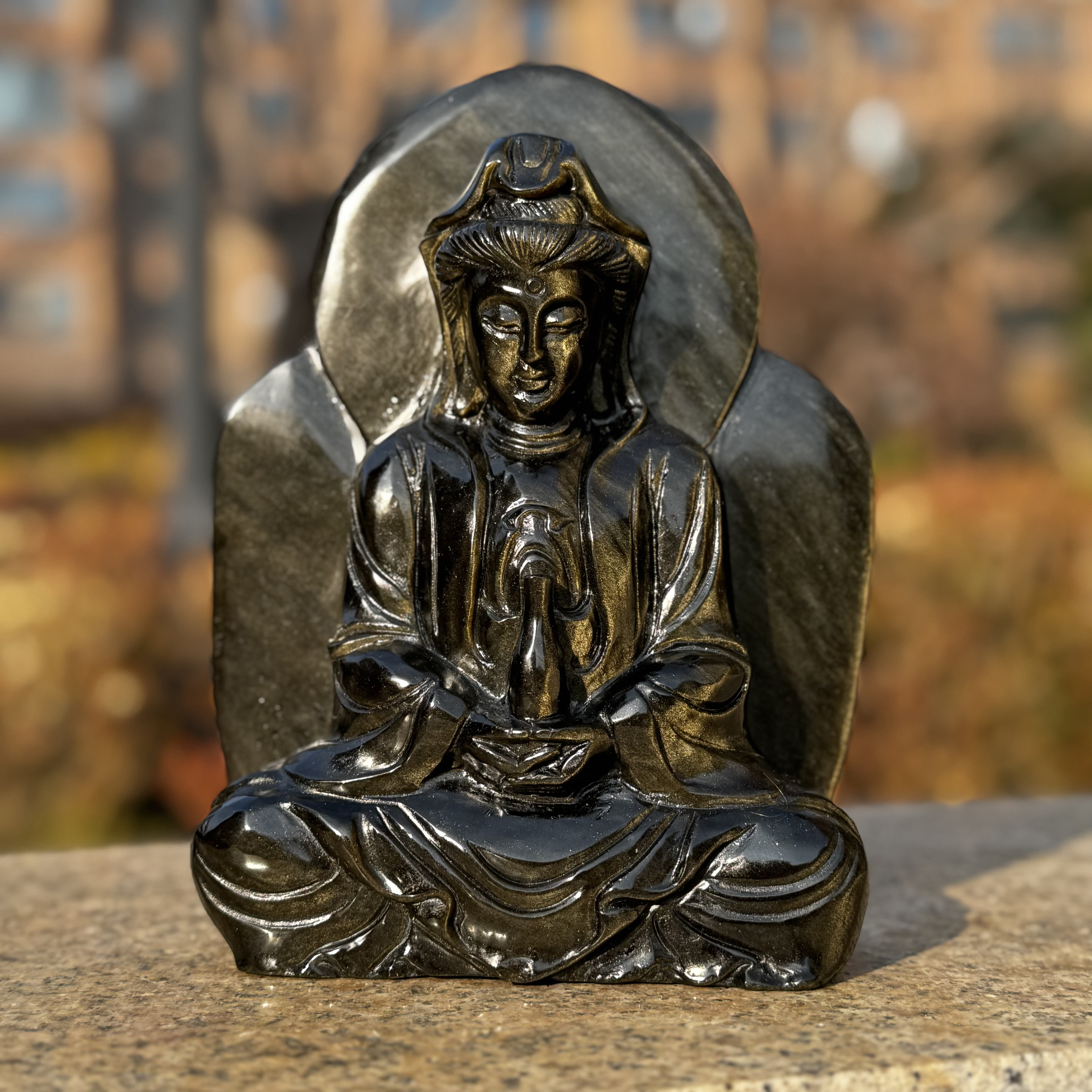 Golden Obsidian Buddhism Carving