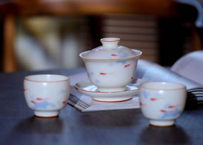 汝窑·玉白系列 ｜“年年有余”盖碗套组