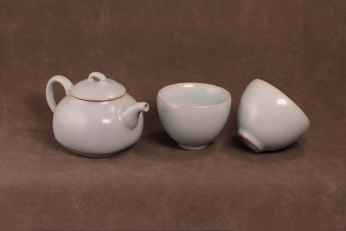 特价预售❤️汝窑 · 天青系列｜天圆地方壶 × 鸡心杯套组（一壶两杯）