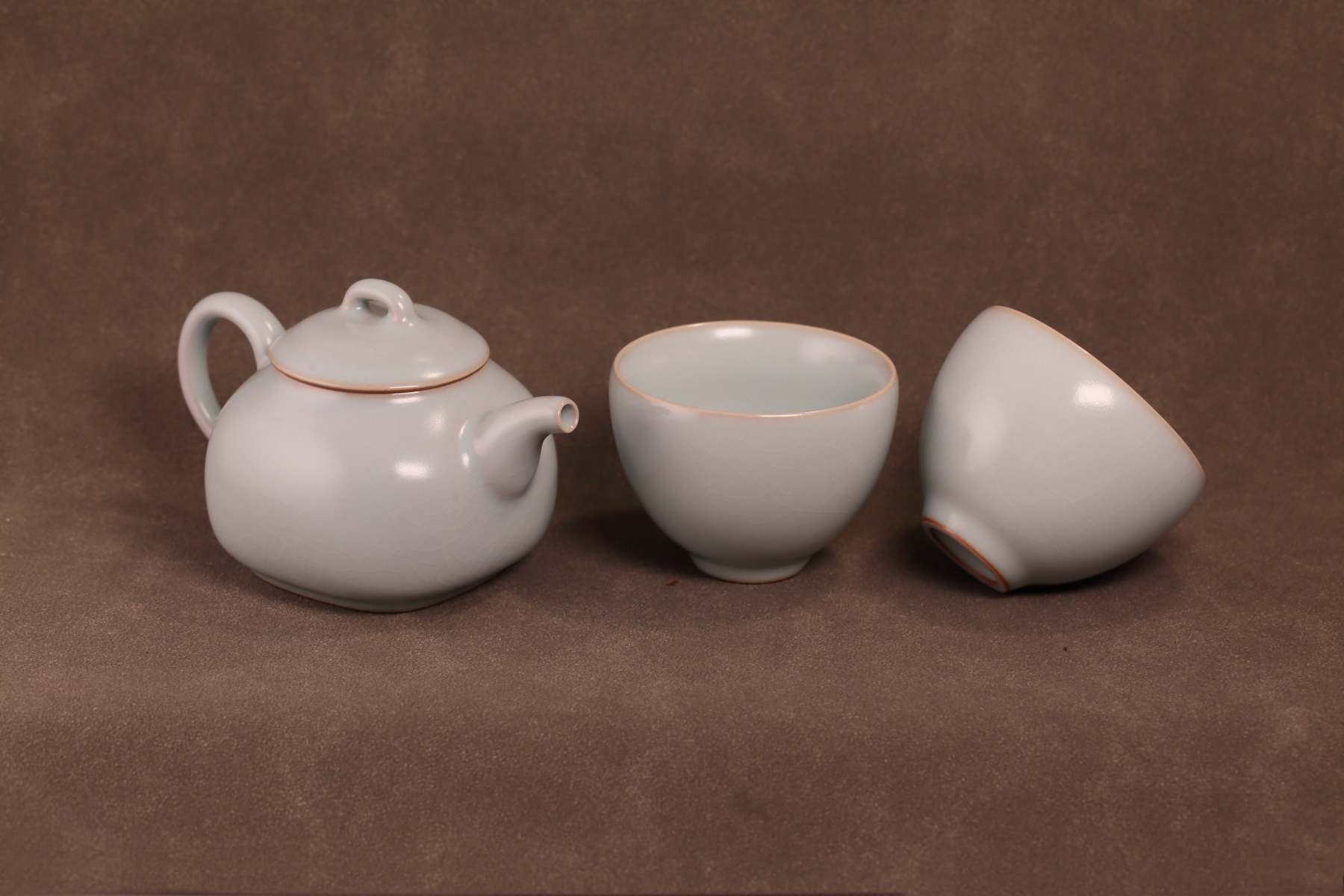 特价预售❤️汝窑 · 天青系列｜天圆地方壶 × 鸡心杯套组（一壶两杯）