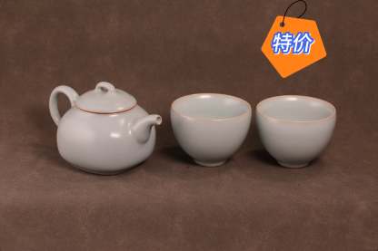 特价预售❤️汝窑 · 天青系列｜天圆地方壶 × 鸡心杯套组（一壶两杯）