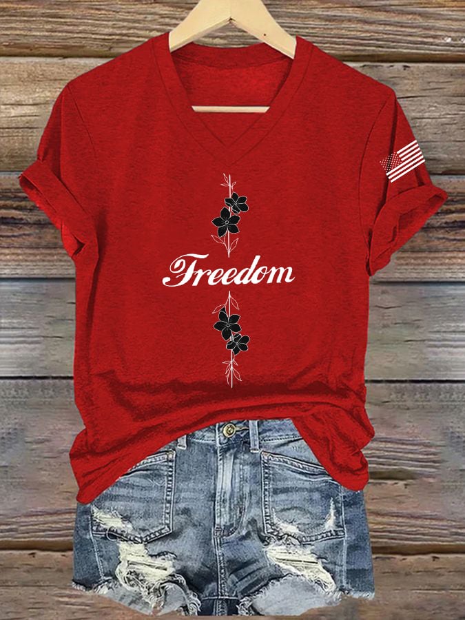 Women's Commemorative Print V Neck T-shirt-America250