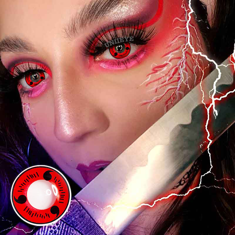 Uniieye Sharingan Magatama Red Prescription Cosplay Colored Contact Lenses-UNIIEYE