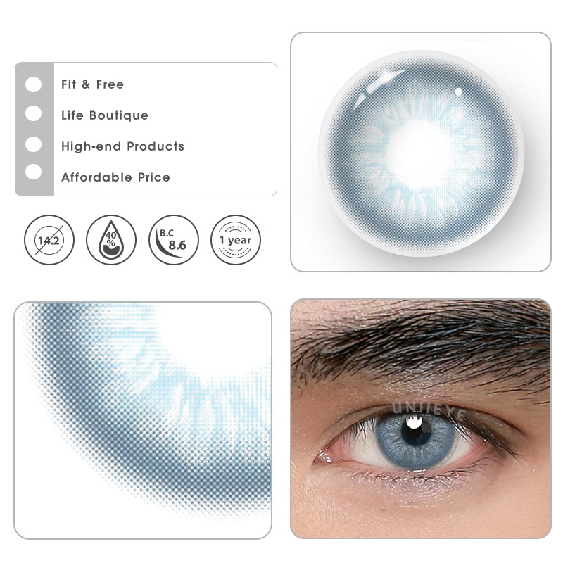 Uniieye Unspoken Mirage Blue Prescription Men Colored Contact Lenses