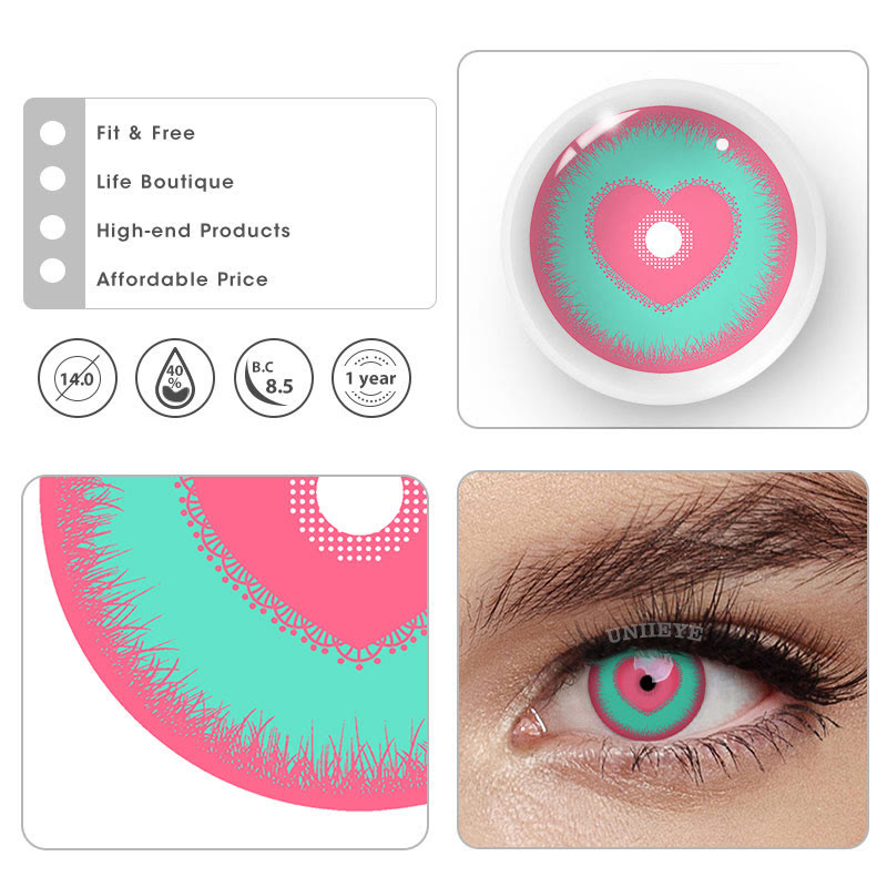 Uniieye Blind Minecraft Green Pink Prescription Cosplay Colored Contact Lenses-UNIIEYE