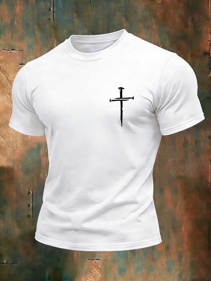 Men's Vintage Faith Cross Casual Printed Short Sleeve T-Shirt-America250