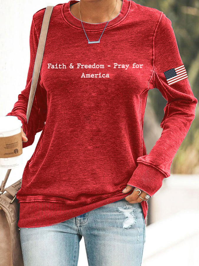 Women's Faith&Freedom Pray for America Print Sweatshirt-America250