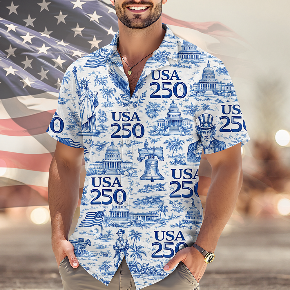 America 250th Anniversary Toile De Jouy Style Hawaii Shirt-America250