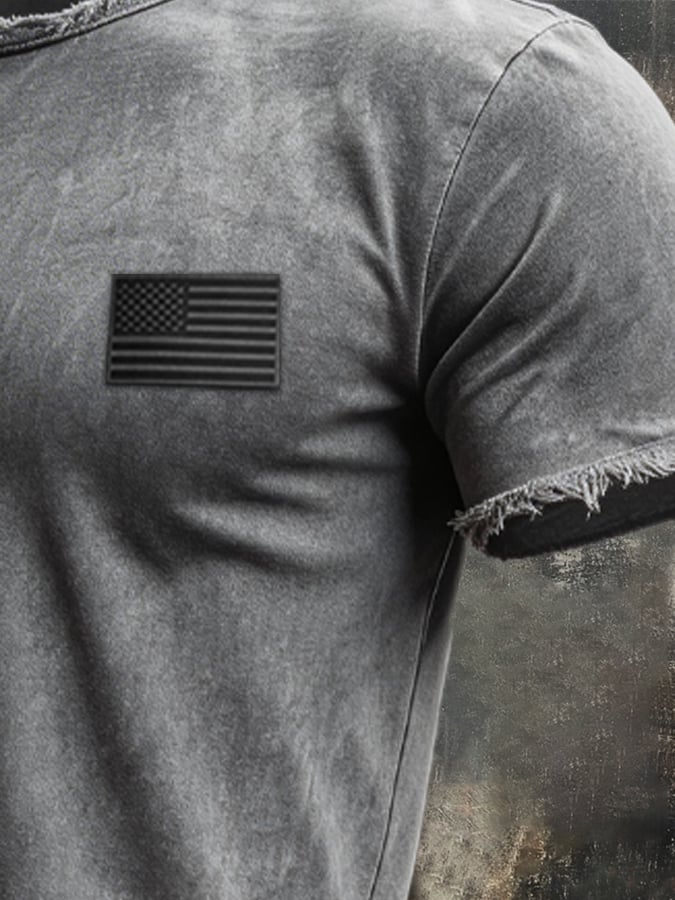 Men's Retro Style Loose Cuff 100% Cotton Washed and Faded T-Shirt-America250