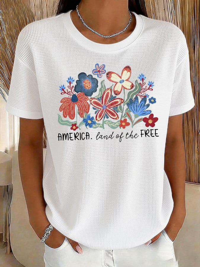 Women's Casual American Floral 250th Anniversary Waffle T-Shirt-America250