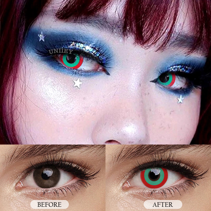 Uniieye Block Red & Green Prescription Cosplay Colored Contact Lenses-UNIIEYE