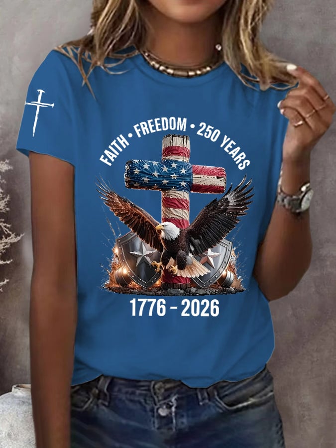 Women's 250th America Anniversary Casual Printed Crew Neck T-Shirt-America250