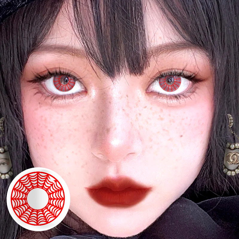 Uniieye Spider Web Red Prescription Cosplay Colored Contact Lenses-UNIIEYE