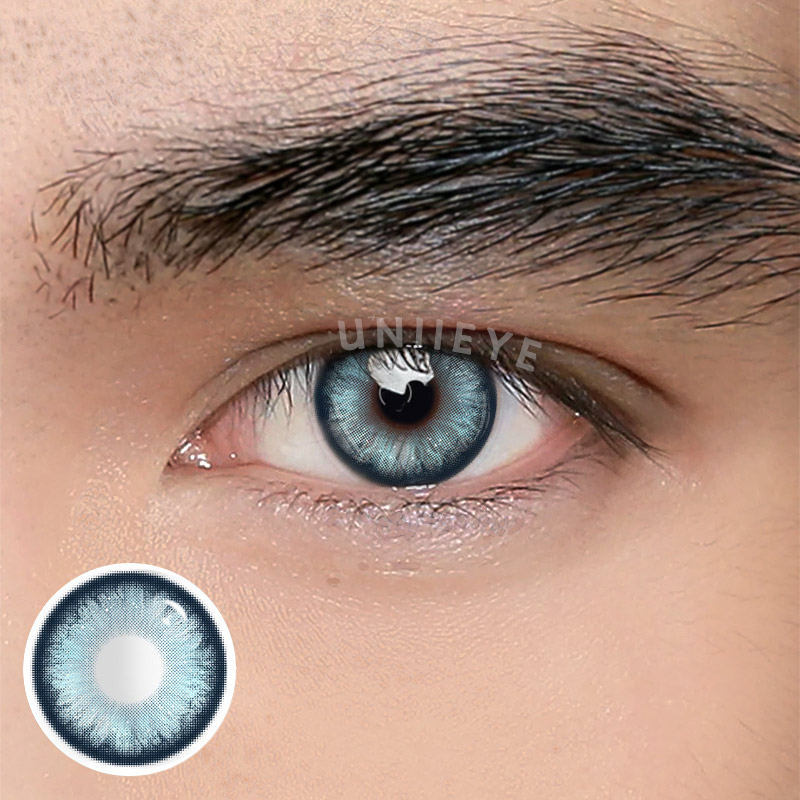 Uniieye Pearlescent Blue Prescription Men Colored Contact Lenses