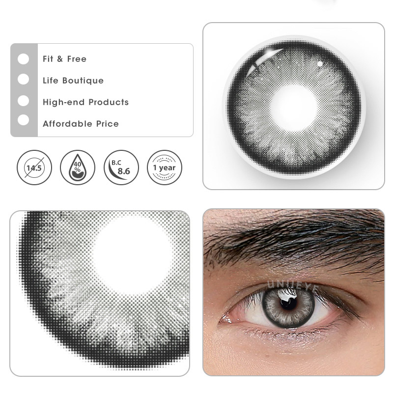 Uniieye Pearlescent Grey Prescription Men Colored Contact Lenses