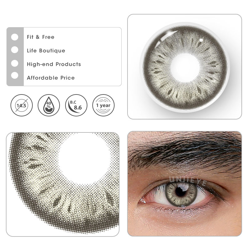 Uniieye Cocoa Grey Prescription Men Colored Contact Lenses