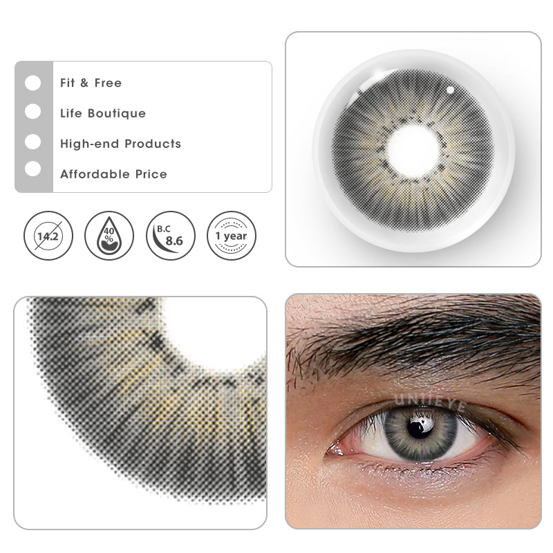 Uniieye New York III Grey Prescription Men Colored Contact Lenses