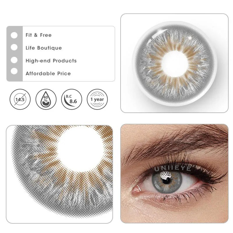 Uniieye Crush Grey Prescription Colored Contact Lenses