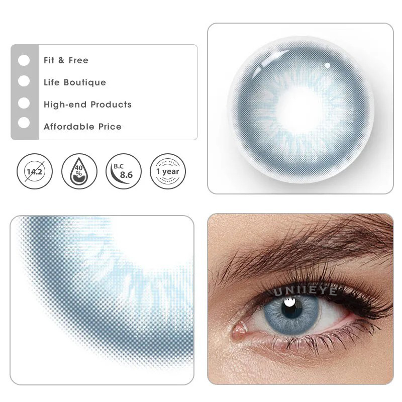 Uniieye Unspoken Mirage Blue Prescription Colored Contact Lenses