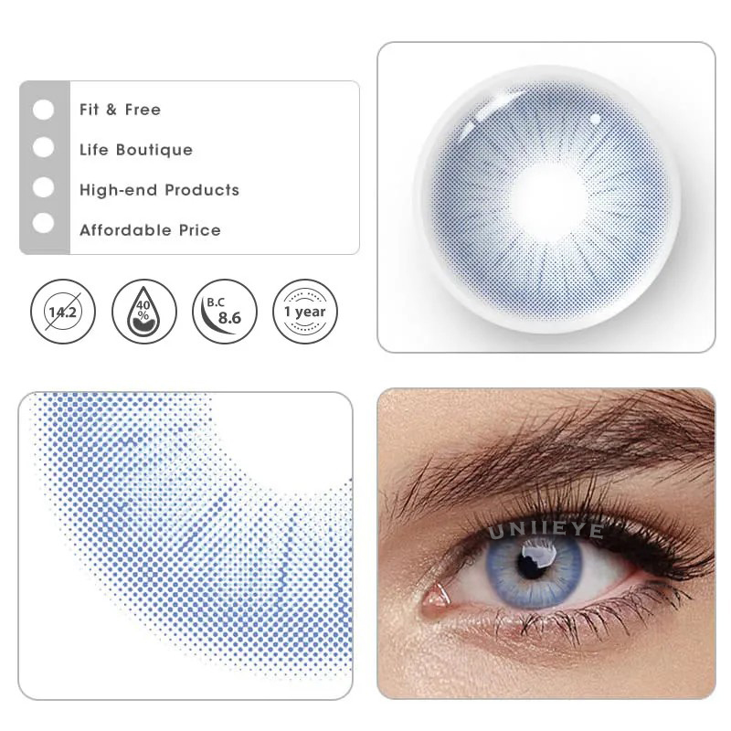 Uniieye Rome Times Blue Prescription Colored Contact Lenses