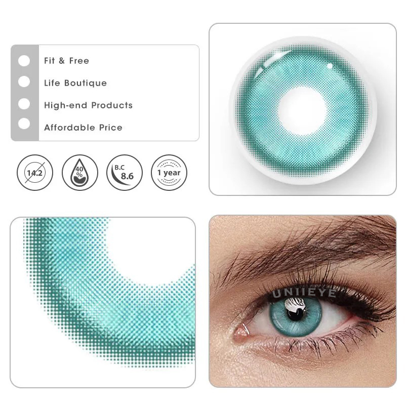 Uniieye Magic Coral Cyan Green Prescription Colored Contact Lenses