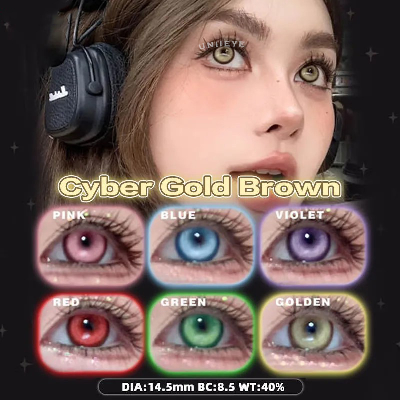 Uniieye Cyber Gold Brown Prescription Cosplay Colored Contact Lenses | 6 Months