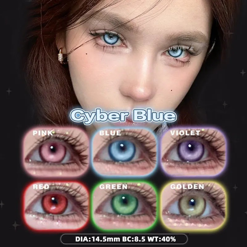 Uniieye Cyber Blue Prescription Cosplay Colored Contact Lenses | 6 Months