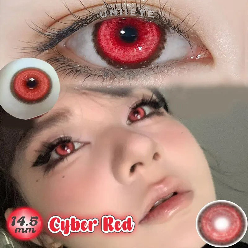 Uniieye Cyber Red Prescription Cosplay Colored Contact Lenses | 6 Months