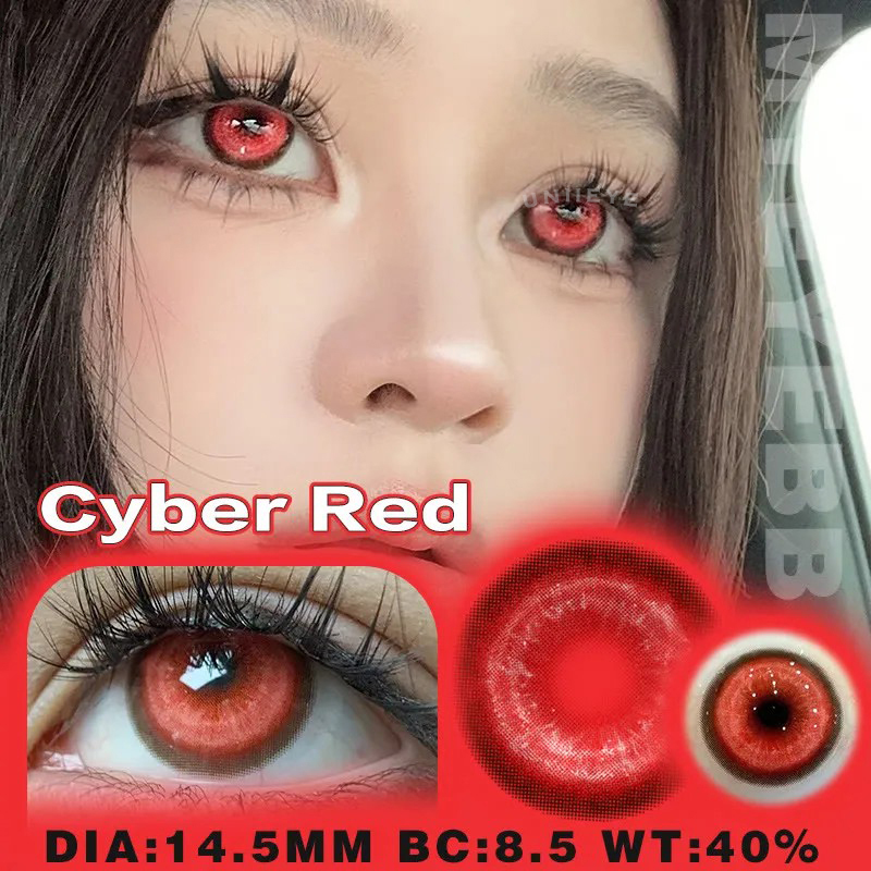 Uniieye Cyber Red Prescription Cosplay Colored Contact Lenses | 6 Months