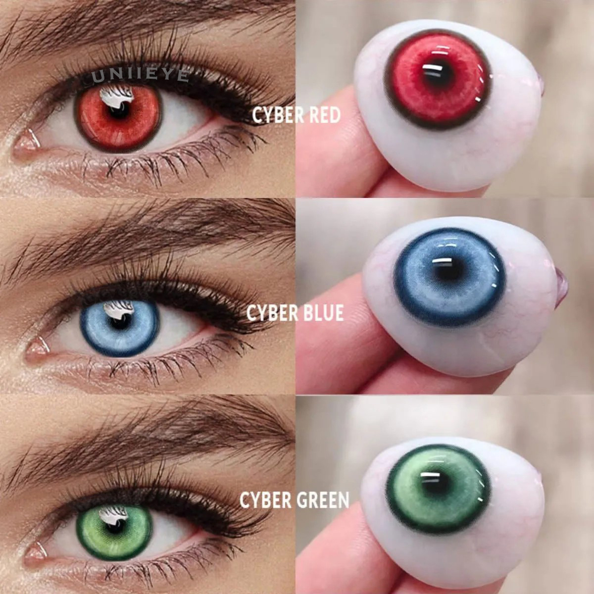 Uniieye Cyber Red Prescription Cosplay Colored Contact Lenses | 6 Months