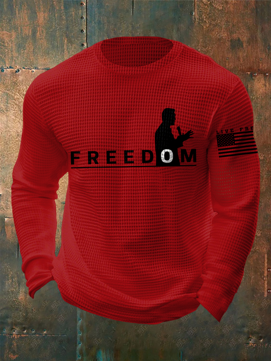 Men's Freedom Live Free Print Waffle Long Sleeve T-Shirt-America250