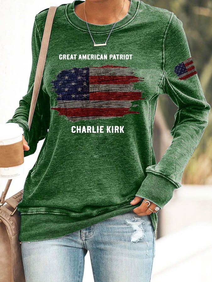 Women's Great American Patriotic Print Round Neck Sweatshirt-America250
