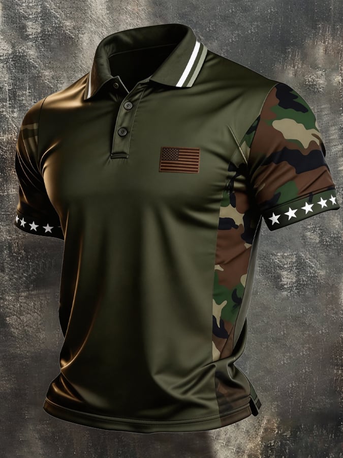 Men's Retro Patriotic Color-Block Short-Sleeve Polo Shirt-America250