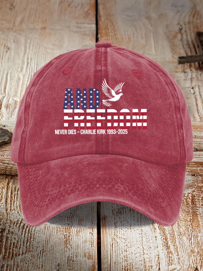 Peace and Freedom American Flag Print Baseball Cap-America250