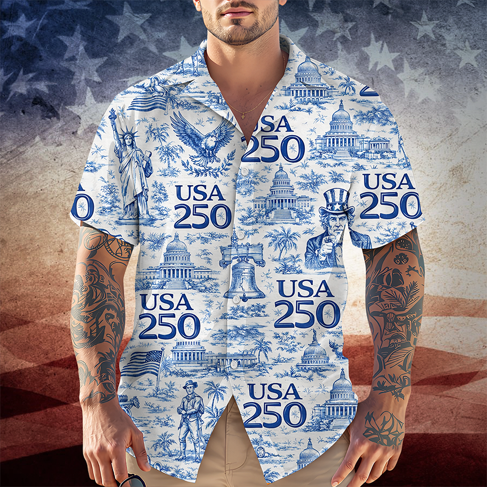 America 250th Anniversary Toile De Jouy Style Hawaii Shirt-America250