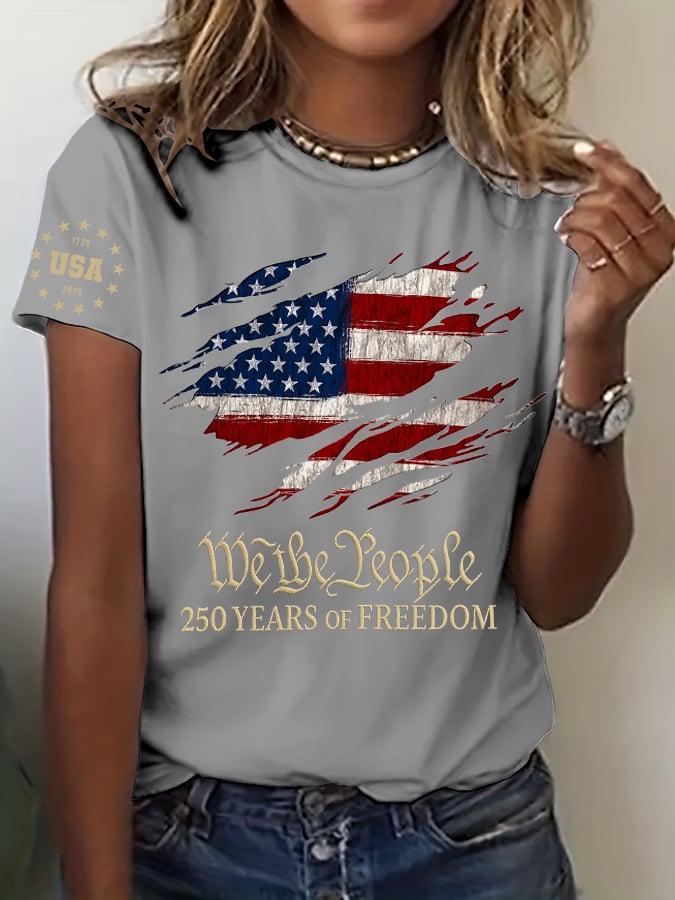 Women's 250th America Anniversary Casual Printed Crew Neck T-Shirt-America250