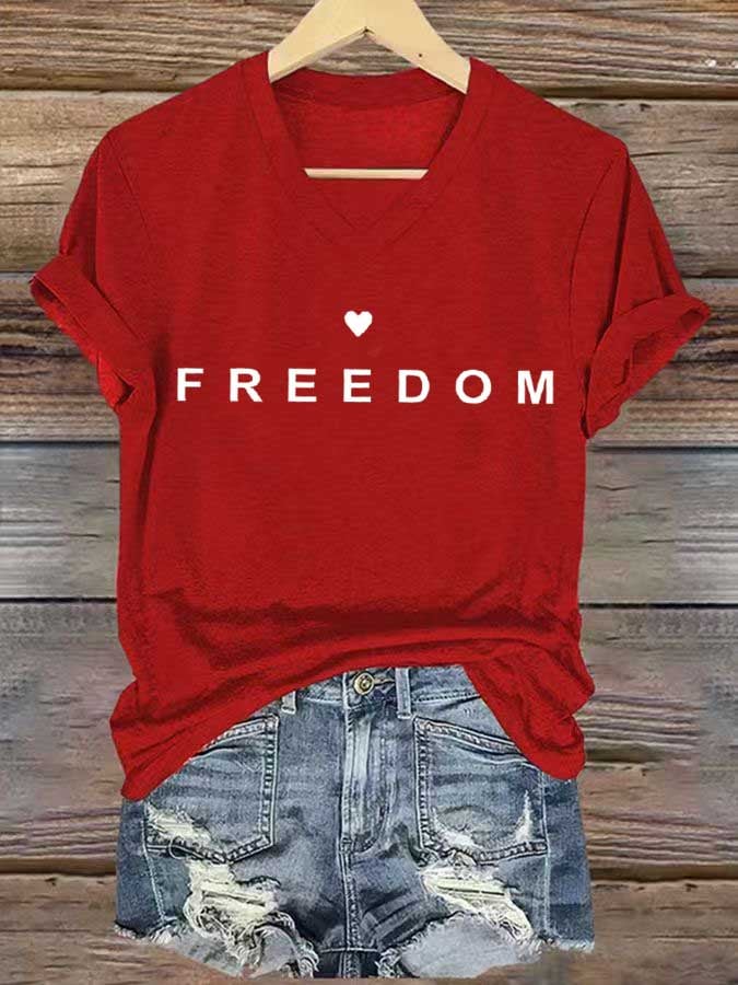Women's freedom Print V-Neck T-Shirt-America250