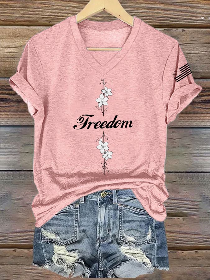 Women's Commemorative Print V Neck T-shirt-America250