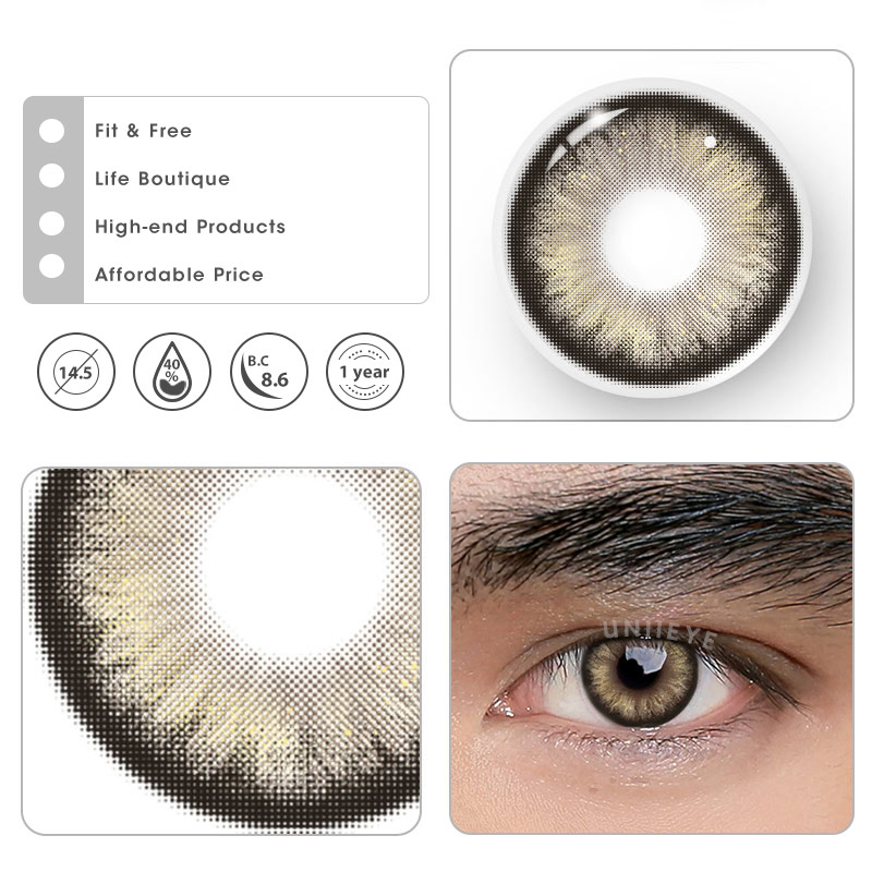 Uniieye Pearlescent Brown Prescription Men Colored Contact Lenses