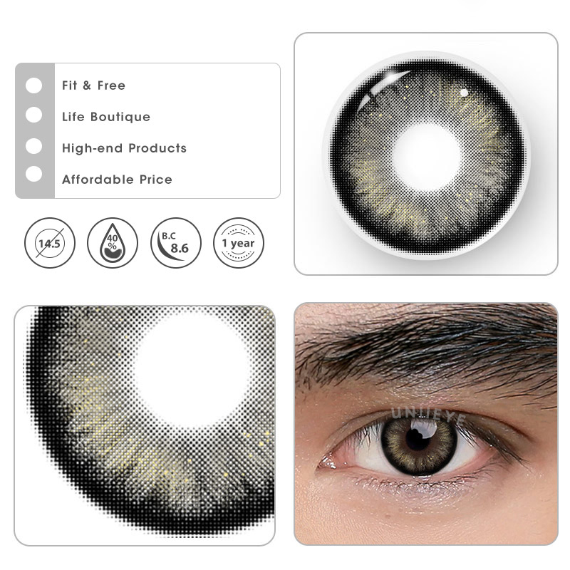 Uniieye Pearlescent Black Prescription Men Colored Contact Lenses