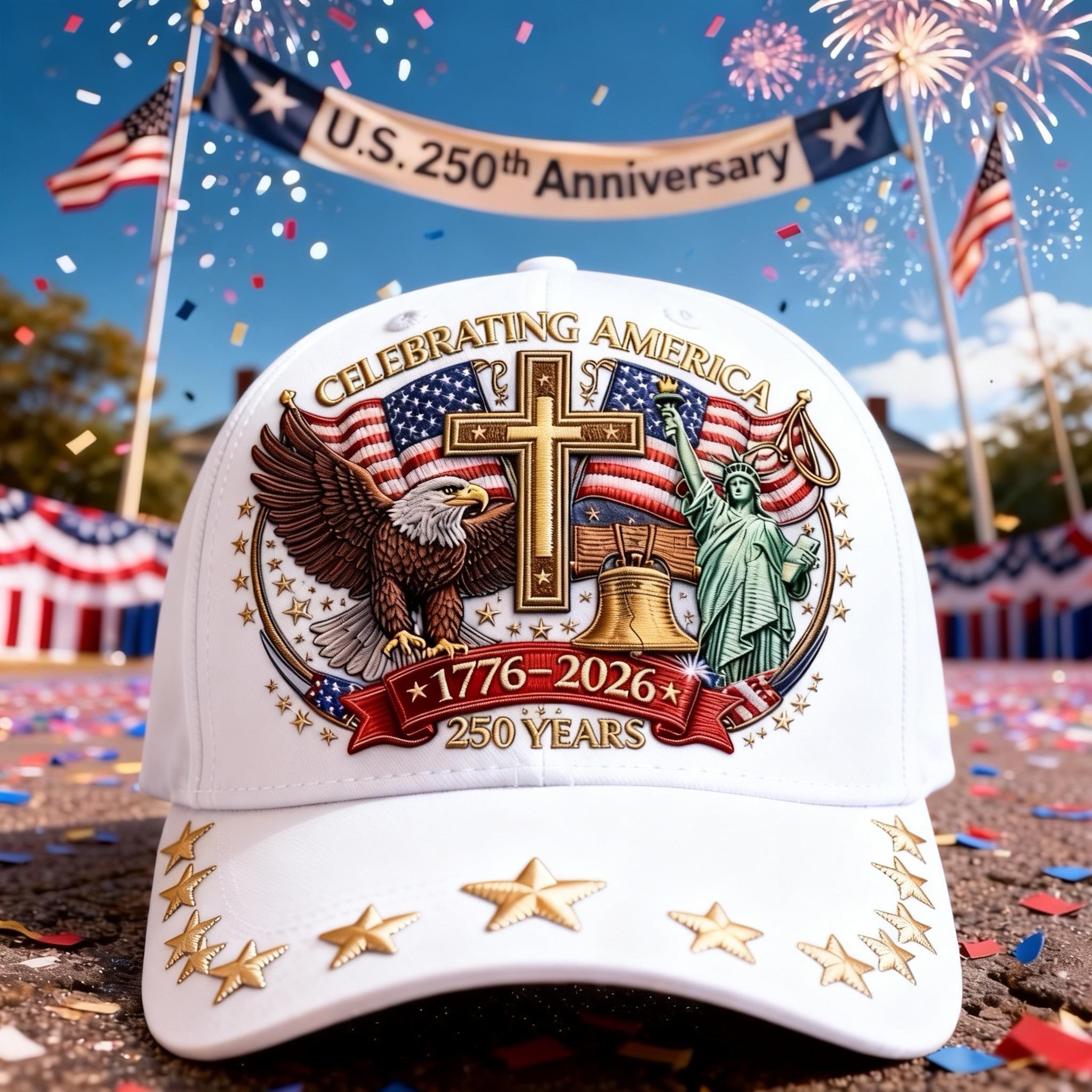 🦅Eagle & Liberty & Cross🎆United States 250th Anniversary Hat🧢-America250