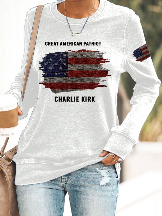 Women's Great American Patriotic Print Round Neck Sweatshirt-America250