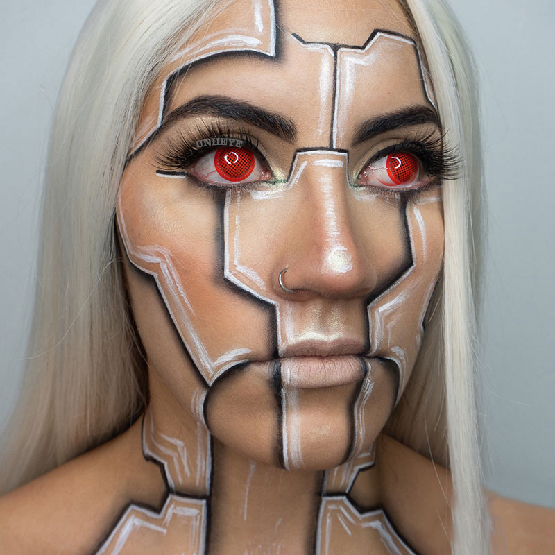 Uniieye Blind Red Mesh Cosplay Colored Contact Lenses-UNIIEYE