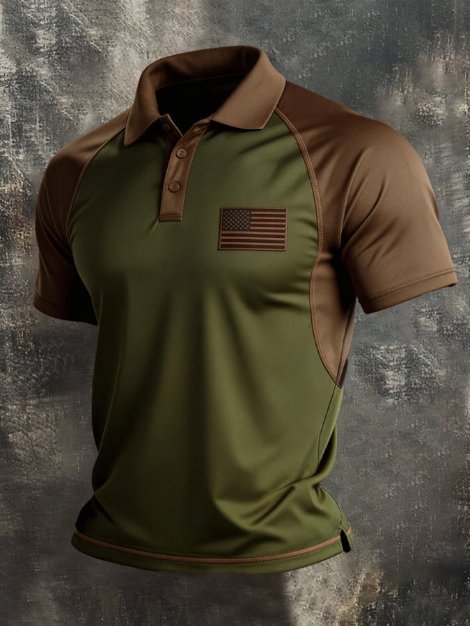 Men's Retro Patriot Color Block Polo Collar Short Sleeve-America250